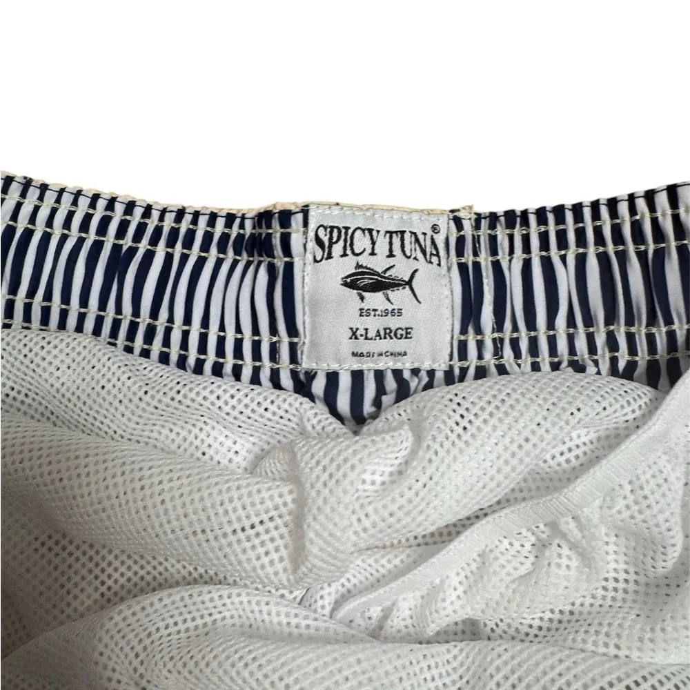 NWT Spicy Tuna XL Light Yellow Sailboat Swim Trunks Drawstring Beach Shorts